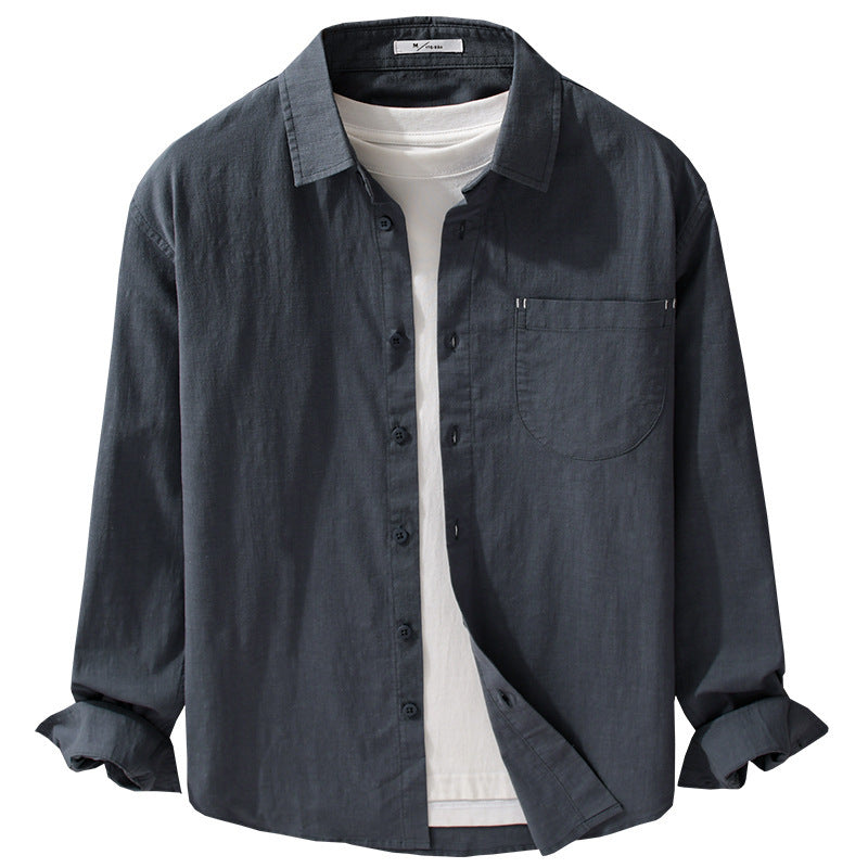 Herren Layering-Hemd im Overshirt-Stil aus Baumwoll‑Leinen mit Kentkragen und aufgesetzter Rundtasche Echoarchiv