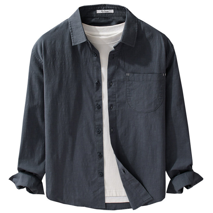 Herren Layering-Hemd im Overshirt-Stil aus Baumwoll‑Leinen mit Kentkragen und aufgesetzter Rundtasche Echoarchiv