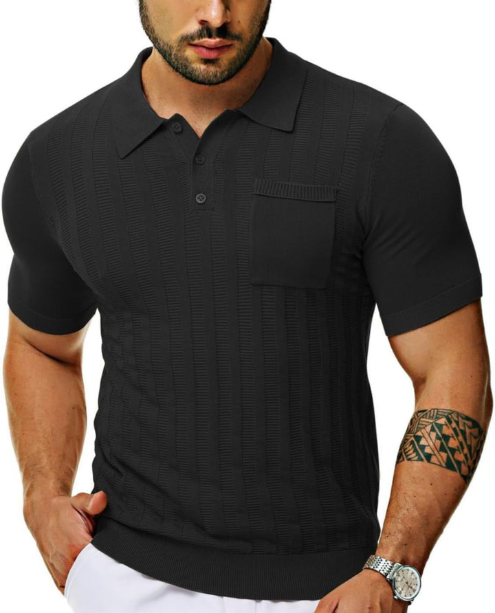 Herren Poloshirt mit strukturiertem Muster und kurzer Ärmel Echoarchiv