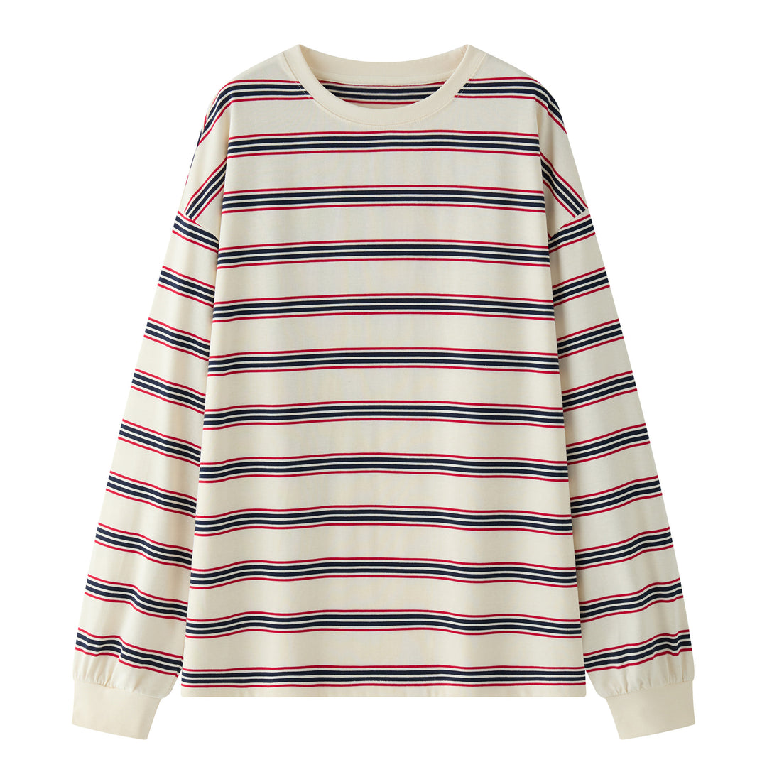 Damen Oversize-gestreiftes Baumwolljersey-Longsleeve mit überschnittener Schulter Echoarchiv