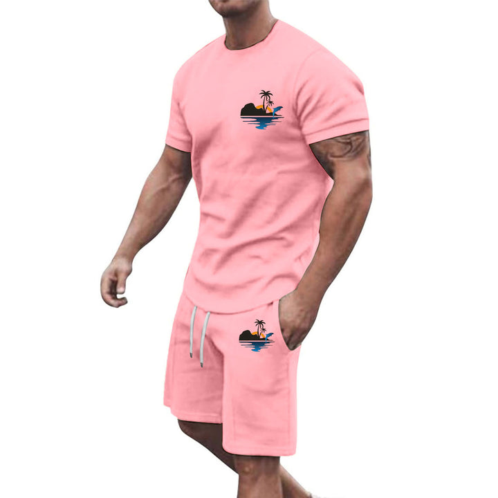 Herren Freizeit-Set aus atmungsaktivem Baumwollmaterial mit stilvollem Palmenmotiv Echoarchiv