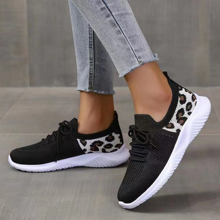 Damen Atmungsaktive Strick-Slipper mit gepolsterter Dämpfungssohle und Leoparden-Schaft – Lioré