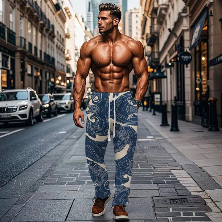 Herren elastische Jogginghose mit schickem Wasser-Motiv und praktischen Eingrifftaschen Echoarchiv