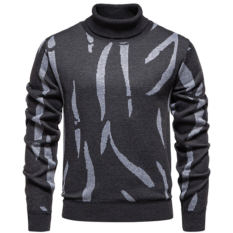 Herren Strukturierter Rollkragenpullover mit abstraktem Jacquardmuster und gerippten Abschlüssen Echo Archiv