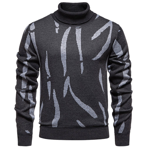 Herren Strukturierter Rollkragenpullover mit abstraktem Jacquardmuster und gerippten Abschlüssen Echo Archiv