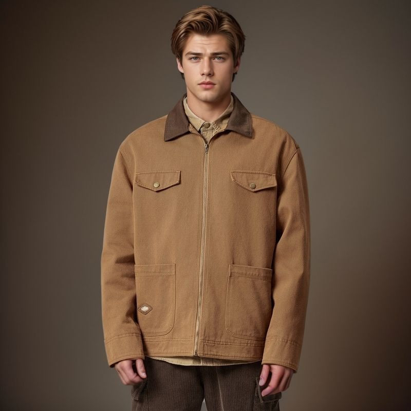 Herren Arbeitsjacke im robusten Look mit funktionalen Taschen und verstärktem Kragen Echoarchiv