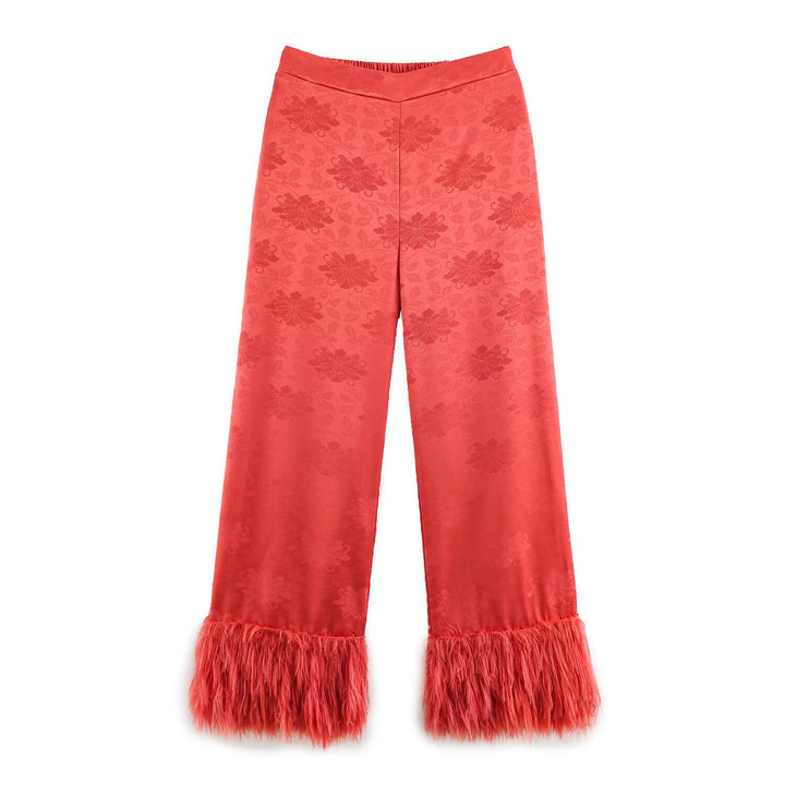 Damen Kimono-Wickelbluse aus Jacquard mit Federrüschensäumen Echo Archiv