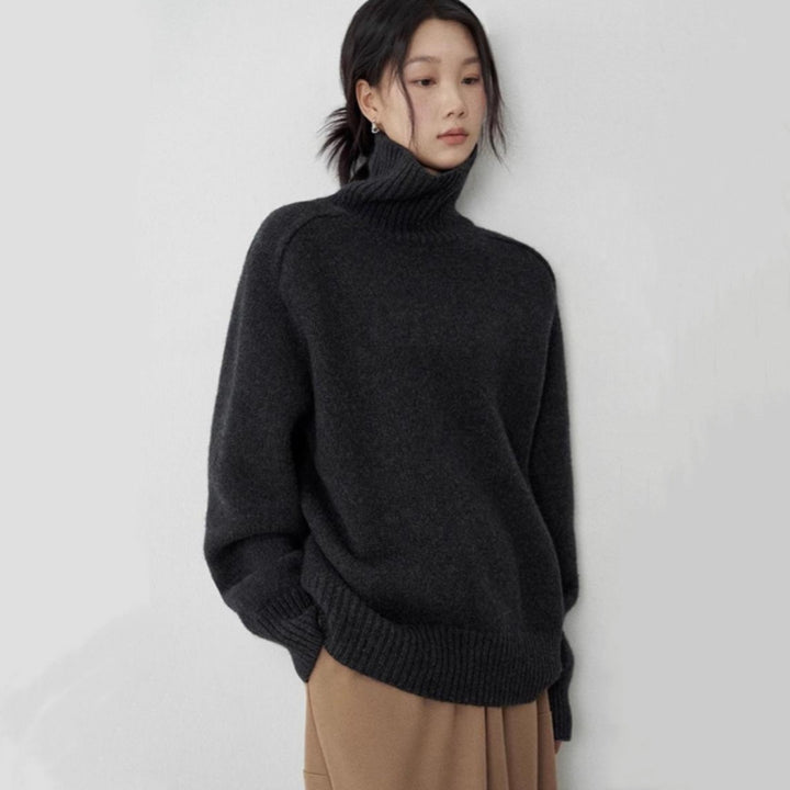 Damen Rollkragenpullover aus feinem Wollmix mit geradem Schnitt und breitem Rippkragen Echoarchiv
