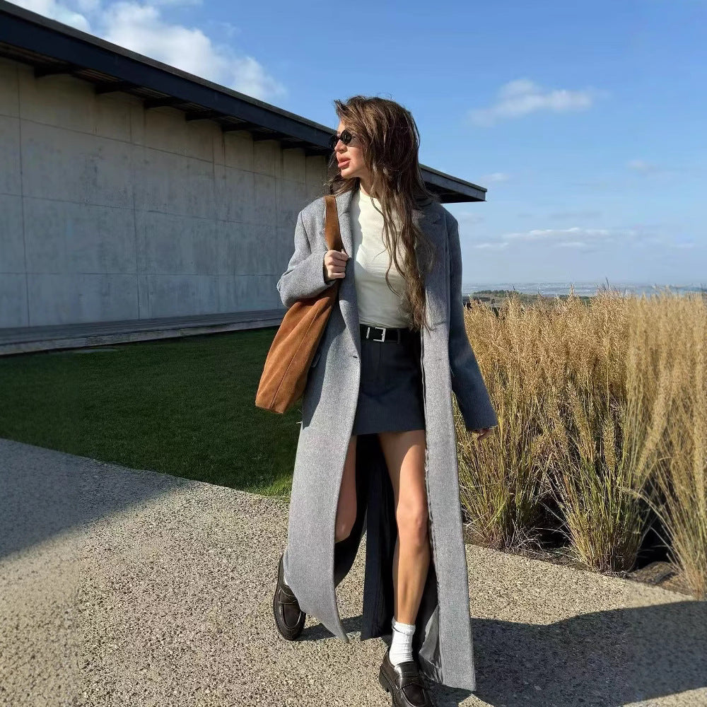 Damen Longline-Wollmantel mit Oversize-Schnitt, Reverskragen und seitlichen Schlitzen Echo Archiv
