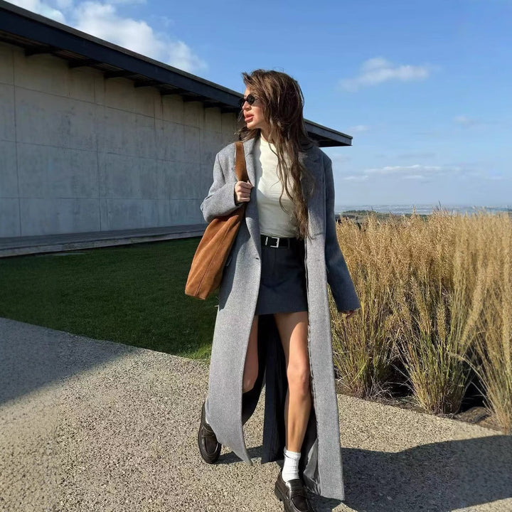 Damen Longline-Wollmantel mit Oversize-Schnitt, Reverskragen und seitlichen Schlitzen Echo Archiv