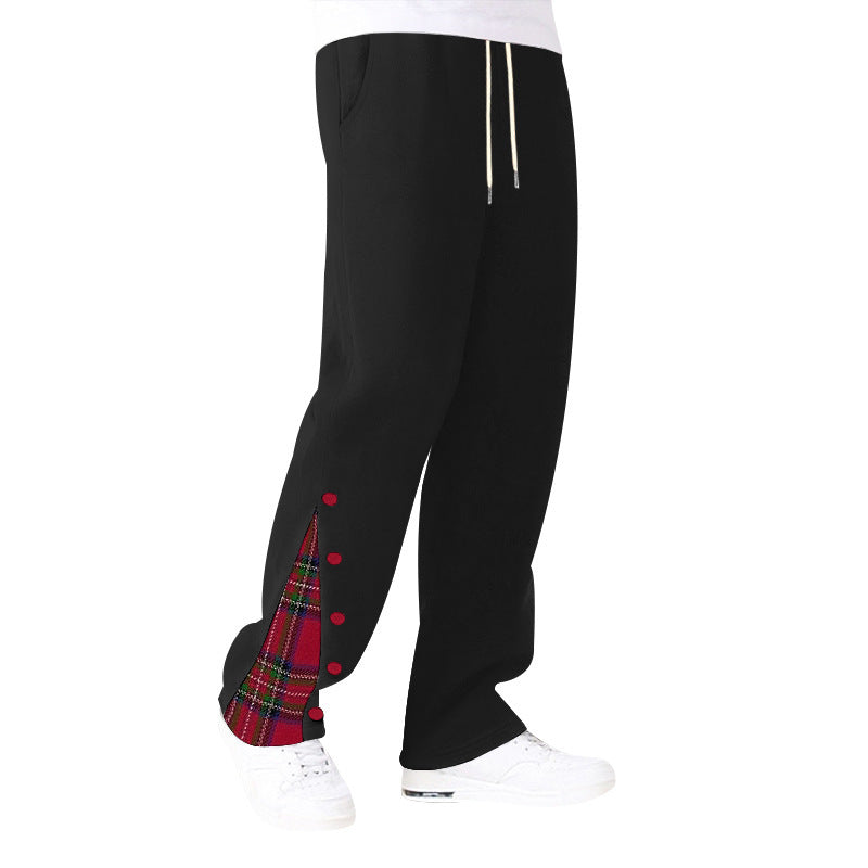 Herren bequeme Freizeithose mit seitlichen Knopfdetails und kombiniertem Karomuster Echoarchiv