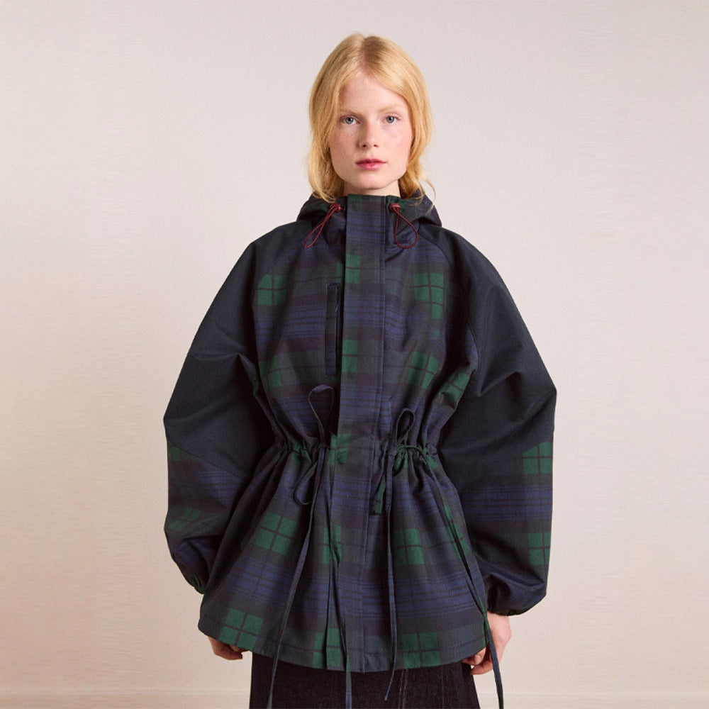Damen Oversized Jacke im lässigen Karo-Design mit praktischen Taschen und Taillenzug Echoarchiv