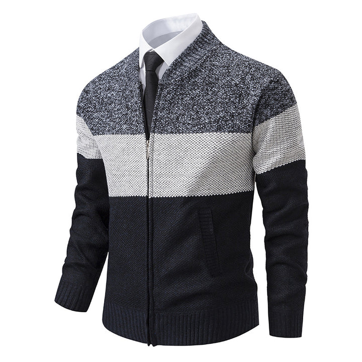 Herren Strukturierte Blockstreifen‑Strickjacke mit Frontzip, Stehkragen und Eingrifftaschen Echo Archiv
