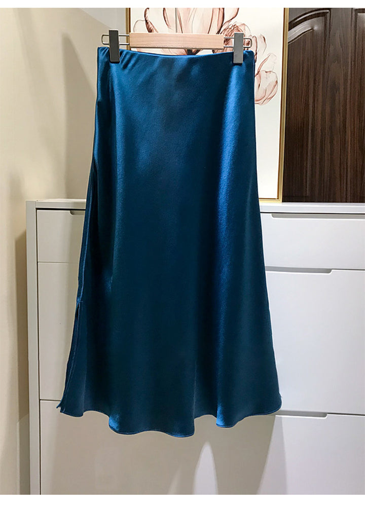 Damen Fließender Satin-Bias-Midirock mit hohem Bund und seitlichen Schlitzen Echo Archiv
