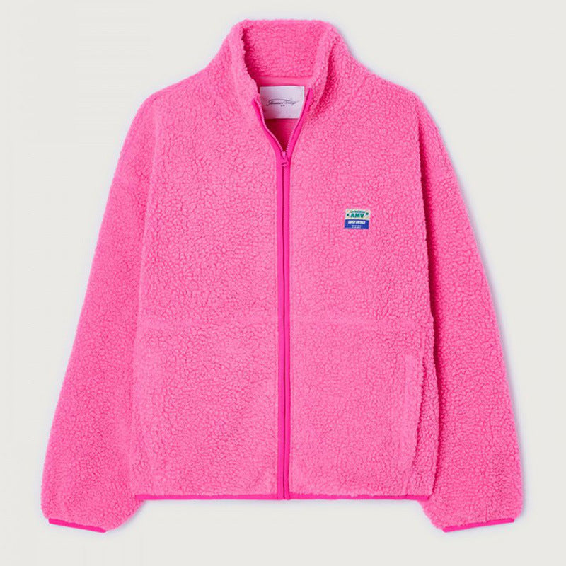 Damen Flauschige Fleecejacke mit hohen Kragen und seitlichen Taschen Echoarchiv
