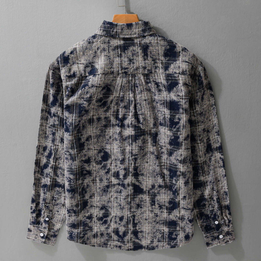 Herren Gebleichte Karo-Flanell-Overshirt Jacke im Used‑Look Echoarchiv