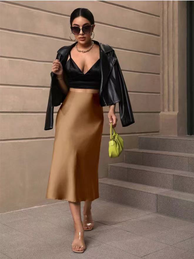 Damen Satin Rock mit schwingendem Saum und elegantem Schnitt Echoarchiv