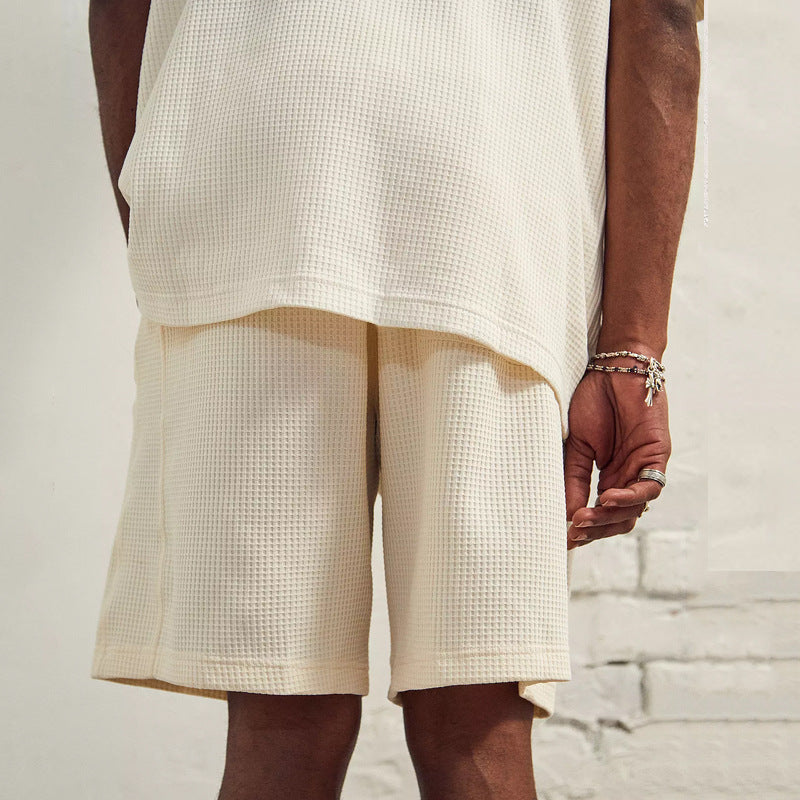 Herren lässiges Kurzarm T-Shirt und Shorts Set aus atmungsaktivem Waffelgewebe Echoarchiv