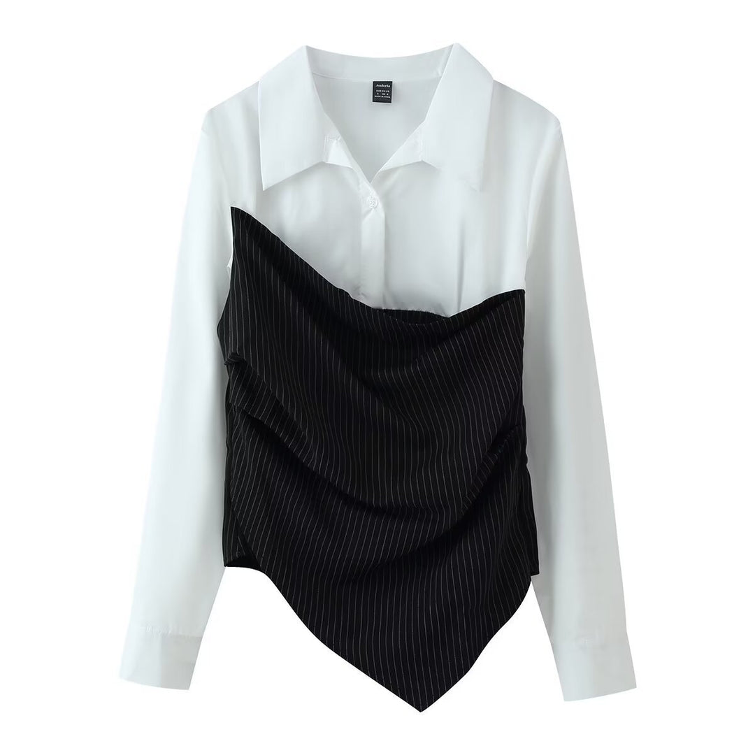 Damen Bluse mit asymmetrischem Pinstripe-Corsage-Overlay Echo Archiv