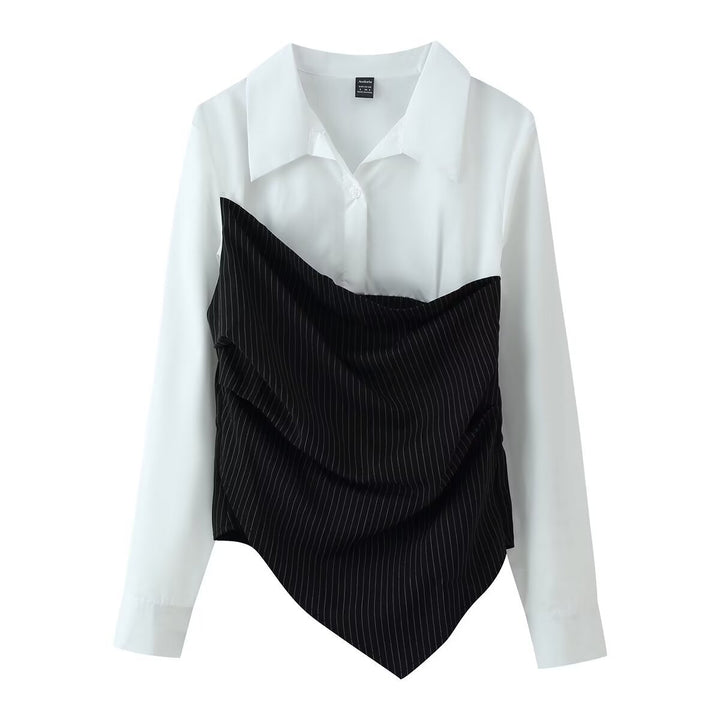 Damen Bluse mit asymmetrischem Pinstripe-Corsage-Overlay Echo Archiv