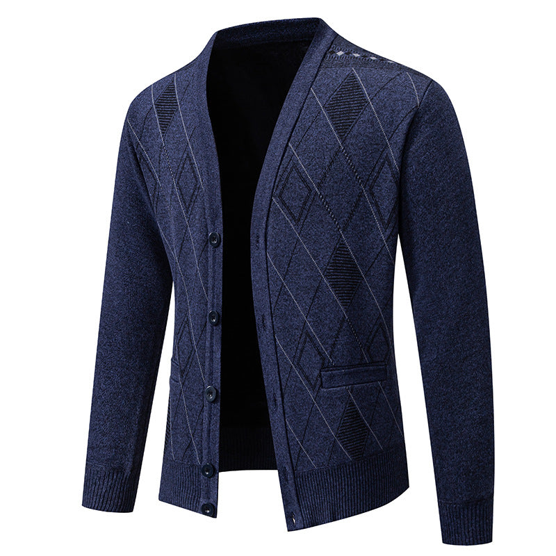 Herren stylische Strickjacke mit V-Ausschnitt und strukturiertem Muster Echoarchiv