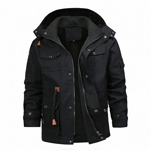 Herren Gefütterte Winterparka mit Teddy-Fleece-Innenfutter, Kapuze und Multifunktionstaschen Echoarchiv