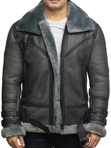 Herren Lammfell-Bikerjacke mit luxuriösem Teddyfutter und praktischen Details Echoarchiv