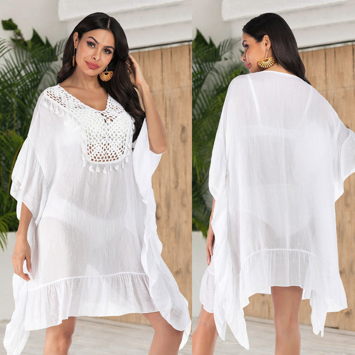 Damen Häkel-Strandkleid mit fransigem Saum und dekorativen Akzenten Echo Archiv