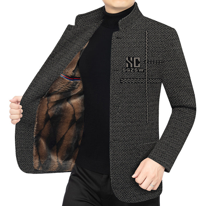 Herren Sakko-Cardigan mit wärmender Teddyfutter und Stehkragen – Taviero