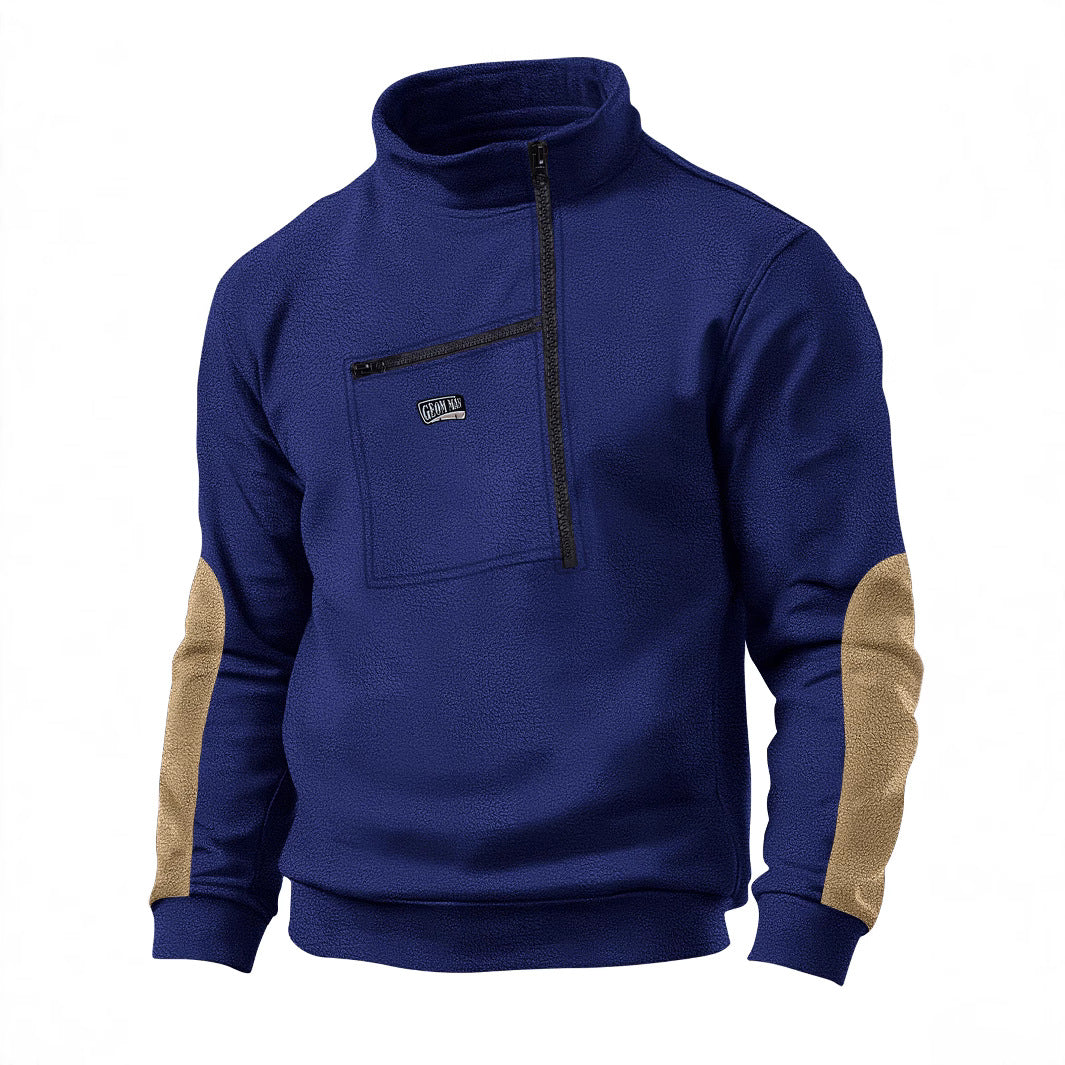 Herren Fleece-Pullover mit dickem Kragen und praktischer Brusttasche Echoarchiv