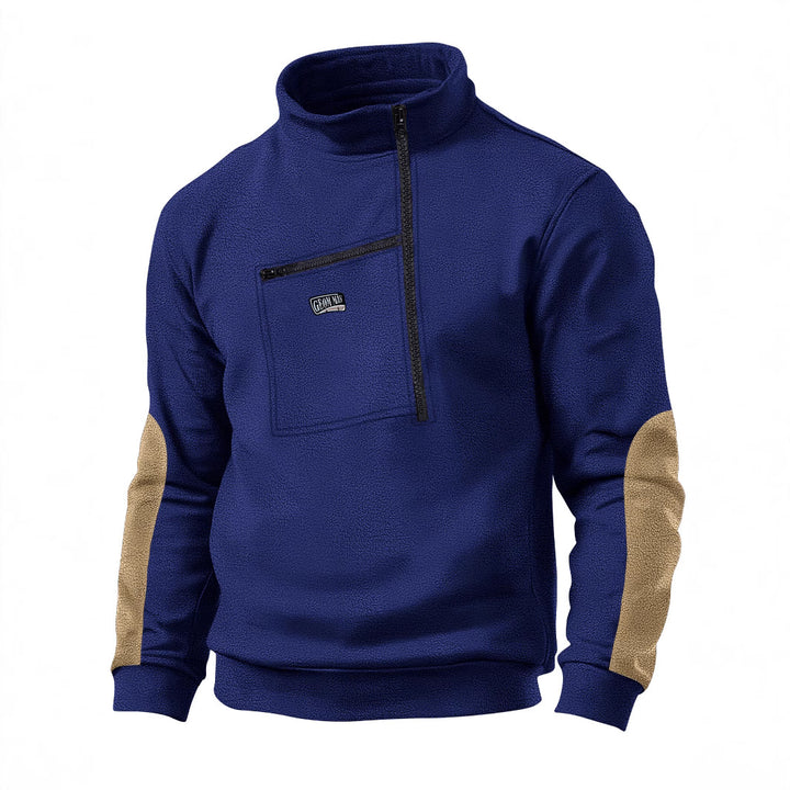 Herren Fleece-Pullover mit dickem Kragen und praktischer Brusttasche Echoarchiv