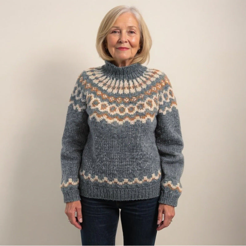 Damen nan kuscheliger Norweger-Strickpullover mit Stehkragen und Oversize-Passform Echo Archiv