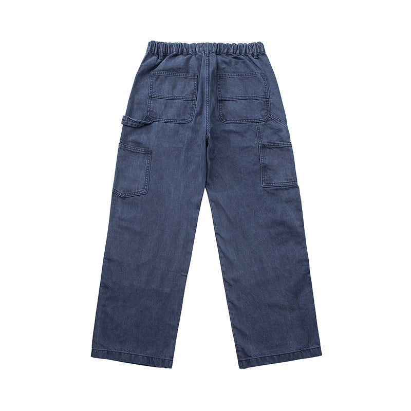 Herren Weite Utility-Denimhose mit Tunnelzugbund und aufgesetzten Taschen Echoarchiv