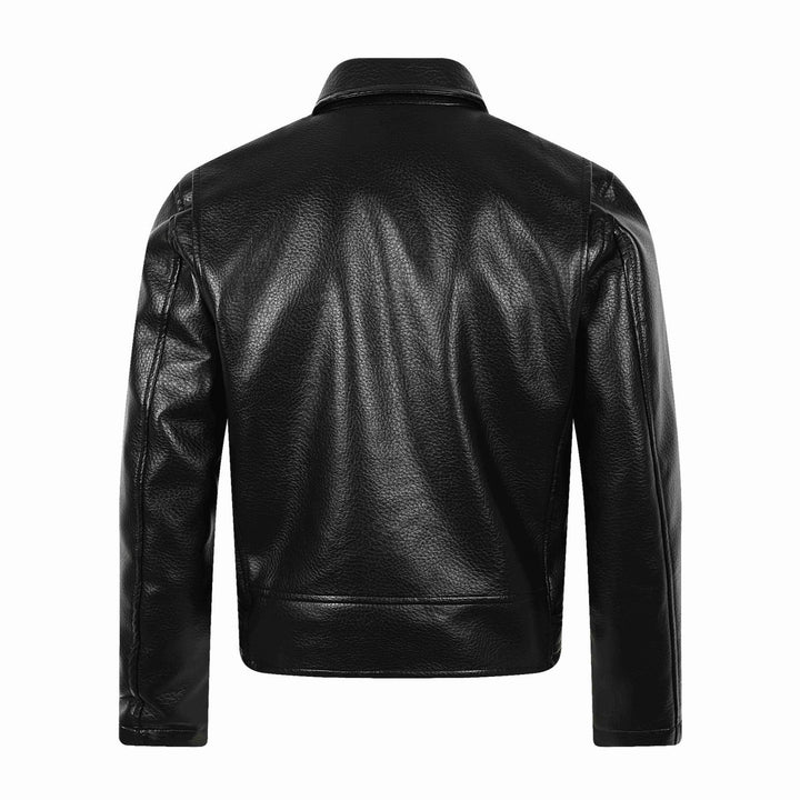 Herren Asymmetrische Bikerjacke aus Kunstleder mit Nietenbund und mehrfachen Reißverschlüssen Echoarchiv