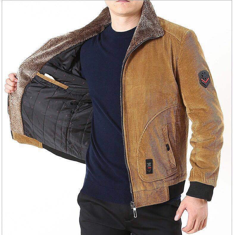 Herren Cord-Blouson mit Sherpa-Kragen, wärmender Teddyfutter-Innenlage und Reißverschluss – Taviero