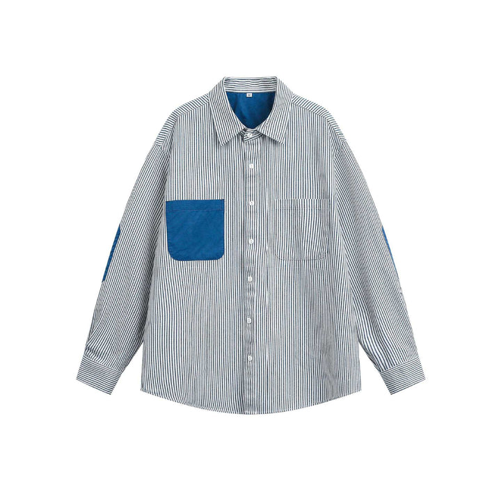 Unisex Oversize-Streifenhemd mit kontrastierter Brusttasche und Kentkragen Echoarchiv