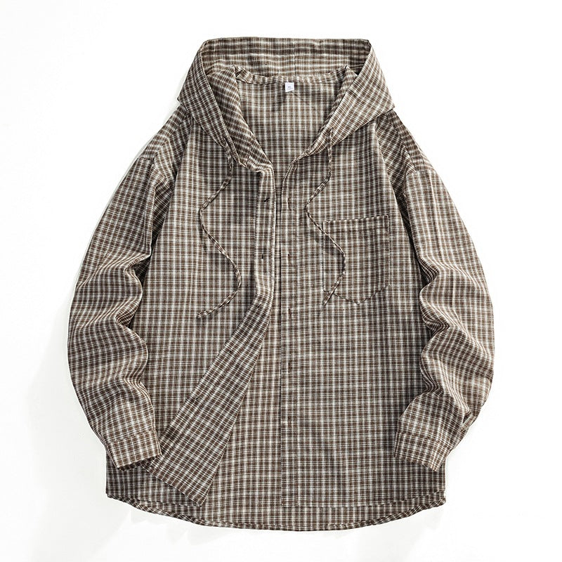 Herren Karierter Overshirt-Hoodie aus Baumwollmix mit Kapuze & Relaxed-Fit Echo Archiv