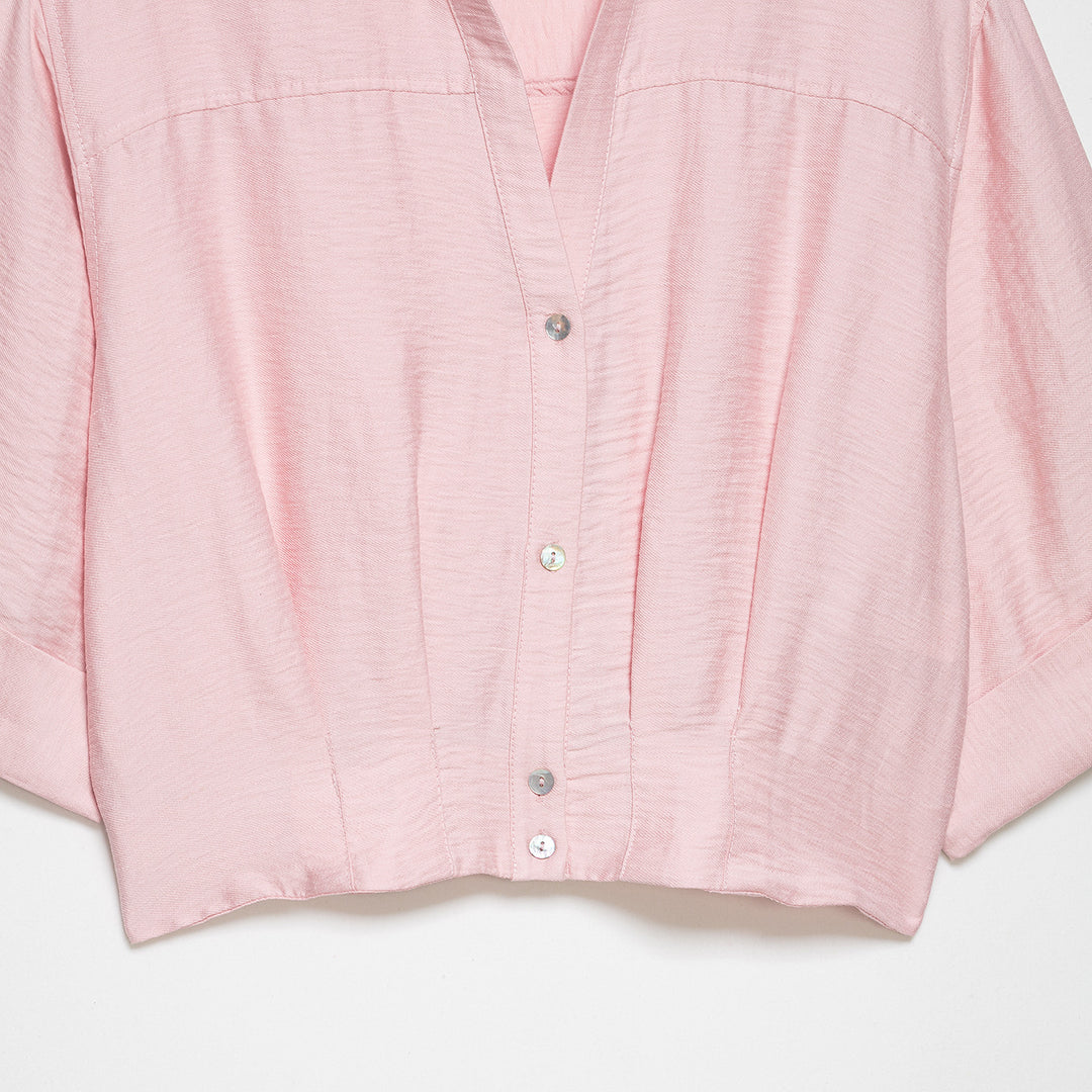 Damen Oversize Leichte Hemdbluse mit Umschlagärmeln und V-Ausschnitt Echoarchiv
