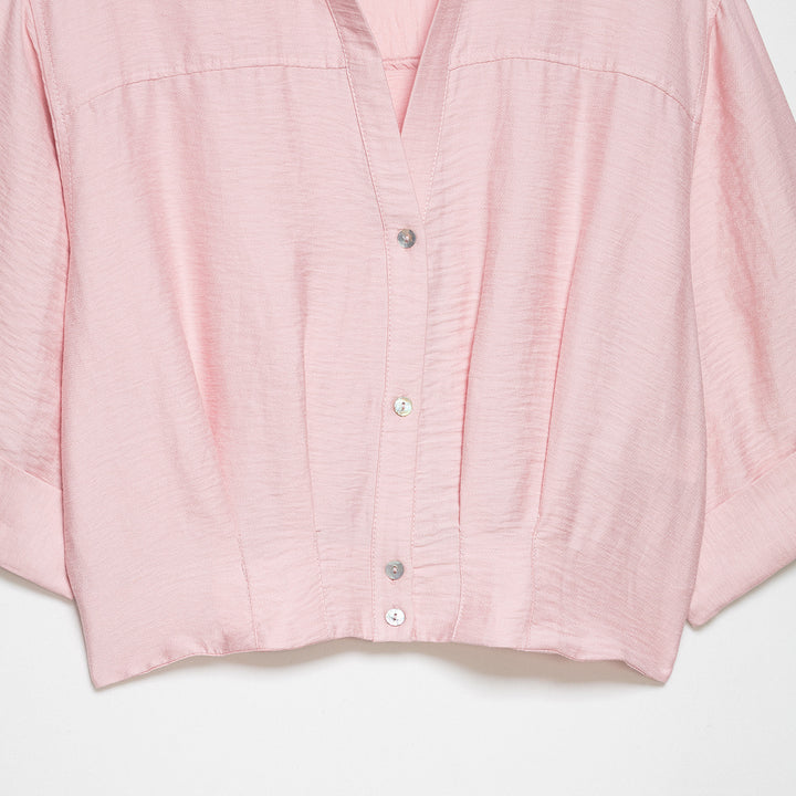Damen Oversize Leichte Hemdbluse mit Umschlagärmeln und V-Ausschnitt Echoarchiv