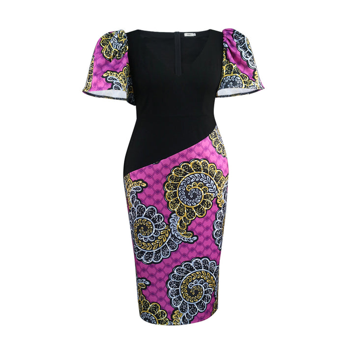 Damen figurbetontes Kleid mit bunten Puffärmeln und asymmetrischem Design Echo Archiv