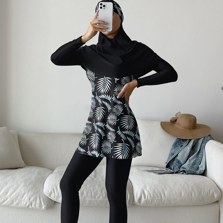 Damen Modisches 360-Grad-Schwimmanzug mit integrierter Hijab Echo Archiv