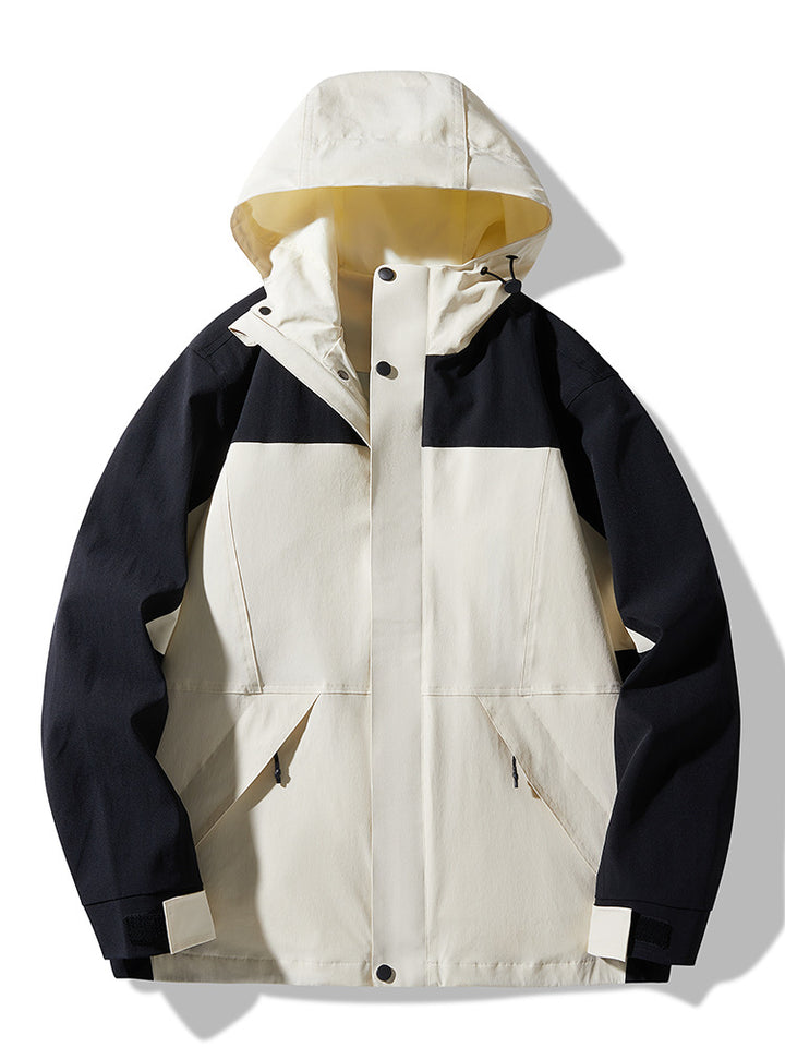 Herren Technische Colorblock Softshell‑Regenjacke mit verstellbarer Kapuze Echo Archiv
