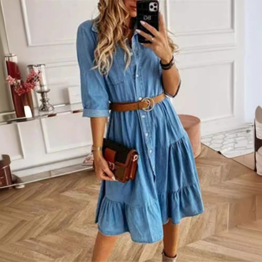 Damen nan Stufen-Hemdblusenkleid mit Taillenbetonung, durchgehender Knopfleiste und Brusttasche Echo Archiv