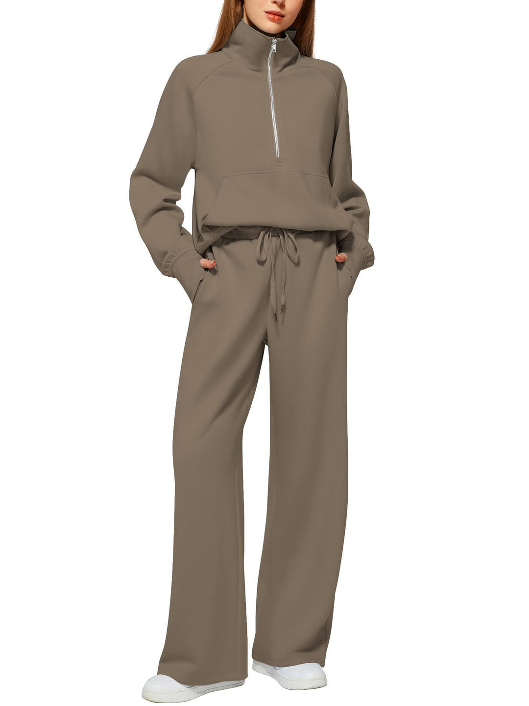 Damen nan halbzip Lounge-Set mit hohem Stehkragen, Kängurutasche und weiten Highwaist-Jogginghose Echo Archiv