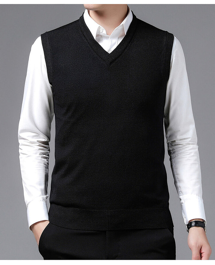 Herren V-Pullover aus feiner Baumwollmischung mit eleganter Struktur Echoarchiv