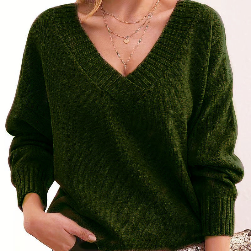 Damen nan Oversized V-Ausschnitt Strickpullover mit gerippten Bündchen Echo Archiv