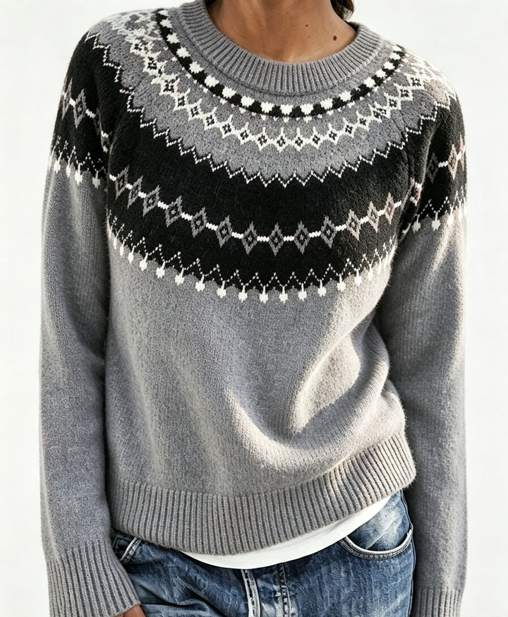 Damen Rundhalsausschnitt Norweger-Pullover mit Fair-Isle-Jacquard – Mavelle