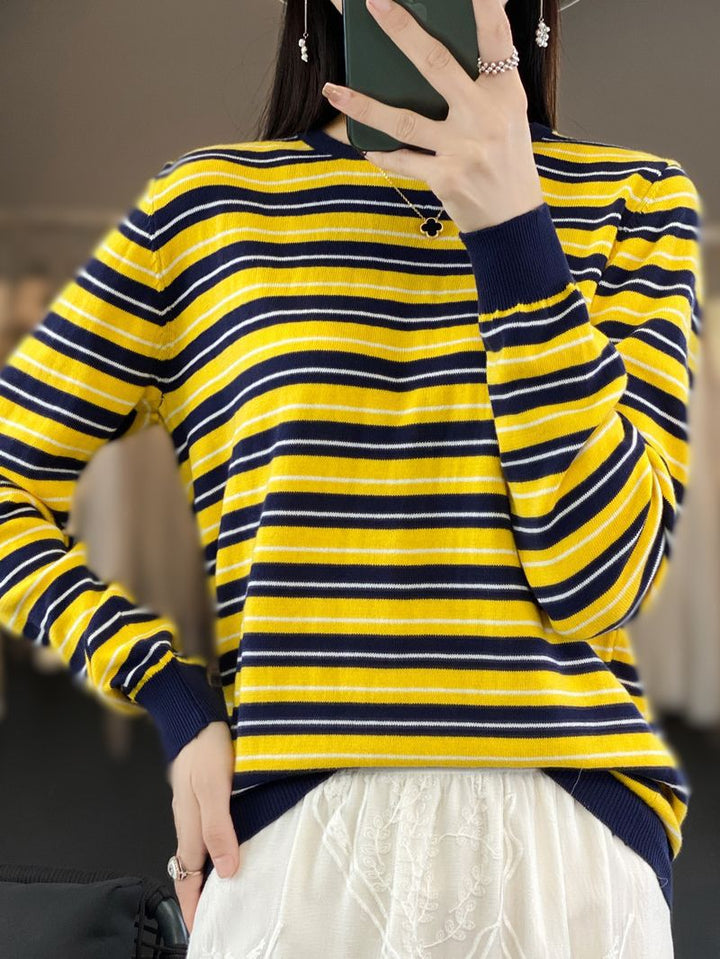 Damen Lässiger Ringel-Feinstrickpullover mit Boxy‑Silhouette und kontrastierenden Rippbündchen Echoarchiv