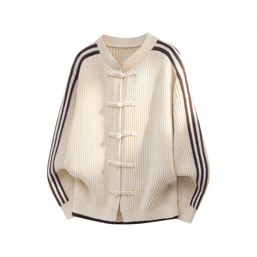 Damen Oversize Strickjacke mit Knebelverschlüssen und Kontraststreifen Echo Archiv