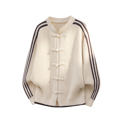 Damen Oversize Strickjacke mit Knebelverschlüssen und Kontraststreifen Echo Archiv